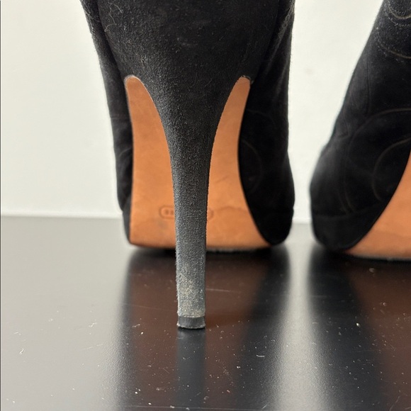 Coach Brigett suede logo stitched platform pumps heels stiletto black 10B - Picture 13 of 16